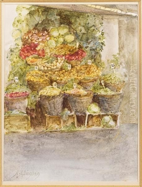 A Vegetable Stall Oil Painting by Helen Mary Elizabeth Allingham