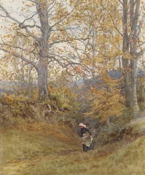 Gathering Firewood, Autumn Oil Painting by Helen Mary Elizabeth Allingham