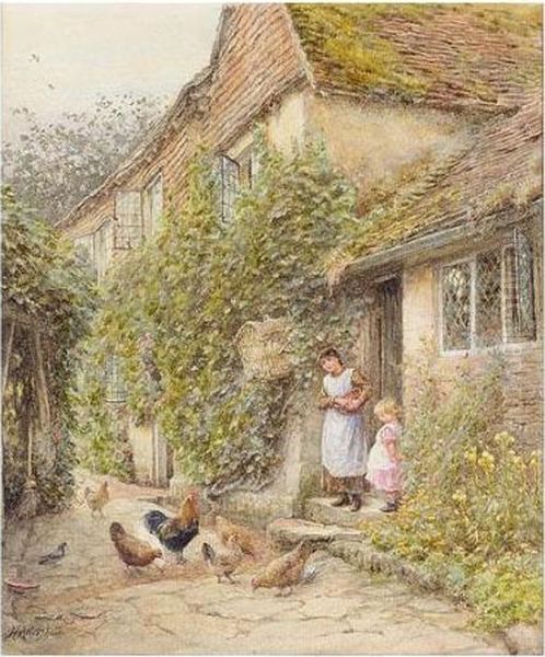 Feeding Fowl Oil Painting by Helen Mary Elizabeth Allingham