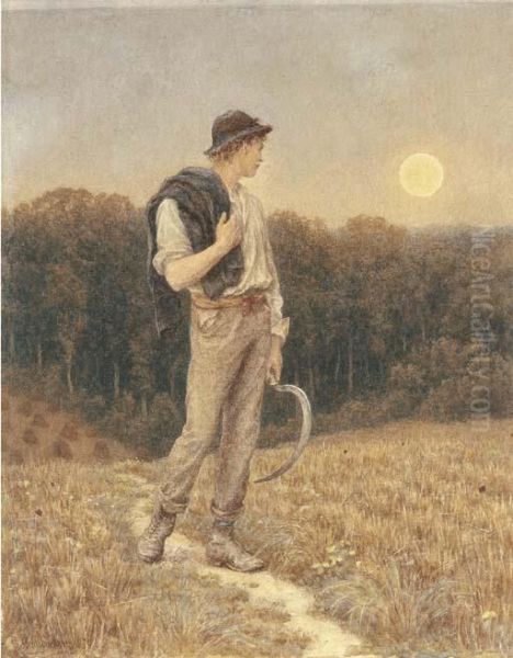 The Harvest Moon, 'globed In Mellow Splendour' Oil Painting by Helen Mary Elizabeth Allingham