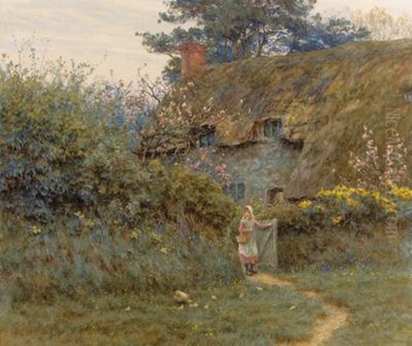 Old Cottage, Near Freshwater, Isle Of Wight Oil Painting by Helen Mary Elizabeth Allingham