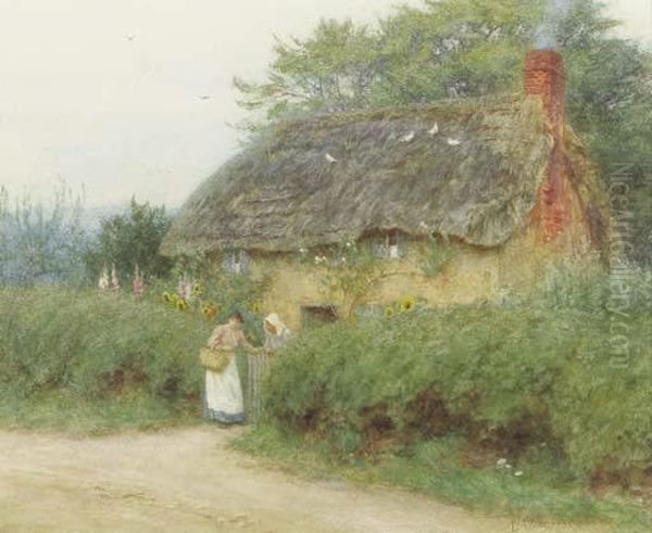 A Cottage With Sunflowers At Peaslake Oil Painting by Helen Mary Elizabeth Allingham