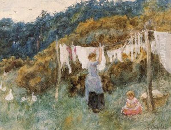 A Study For The Clothes Line Oil Painting by Helen Mary Elizabeth Allingham