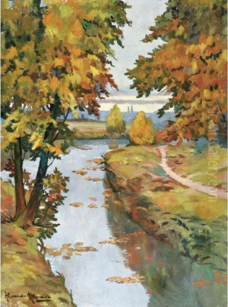 Autumn At The River Bank Oil Painting by Alexander Altmann