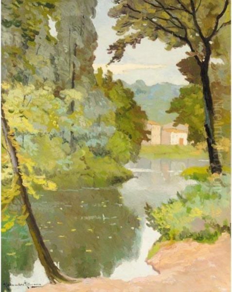 Riverside Landscape Oil Painting by Alexander Altmann