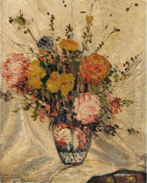 Flowers Against A White Drape Oil Painting by Alexander Altmann