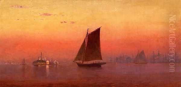 Sunset, New York Harbor Oil Painting by Francis Augustus Silva