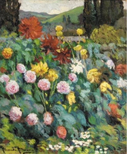 A Flower Bed Oil Painting by Alexander Altmann