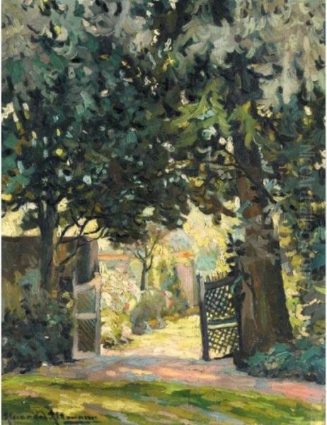 A French Garden Oil Painting by Alexander Altmann