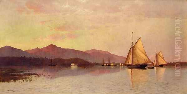 The Hudson River Looking Toward the Catskills Oil Painting by Francis Augustus Silva