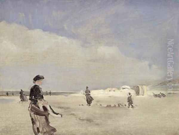 On the Beach on Norderney Oil Painting by Louis Kolitz