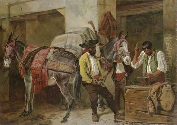 At The Blacksmith's Shop, Sevilla Oil Painting by Richard Ansdell