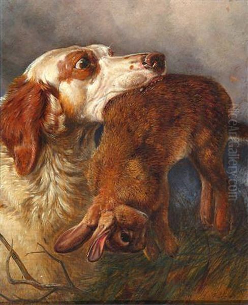 Spaniel With Dead Hare Oil Painting by Richard Ansdell