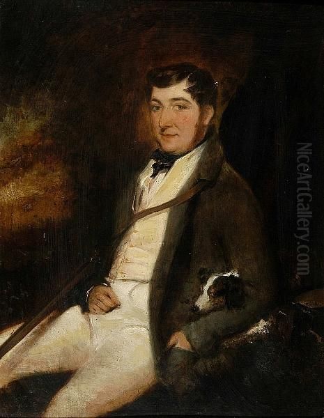 A Portrait Of A Gentleman 
Seated, Three Quarter Length, A Gun Under His Right Arm And A Dog To His
 Left Oil Painting by Richard Ansdell