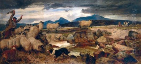 Sheep Gathering In Strathspey Oil Painting by Richard Ansdell