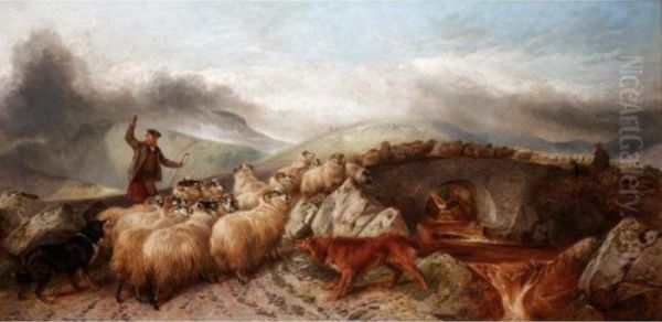 Collecting Sheep For Clipping In The Highlands Oil Painting by Richard Ansdell