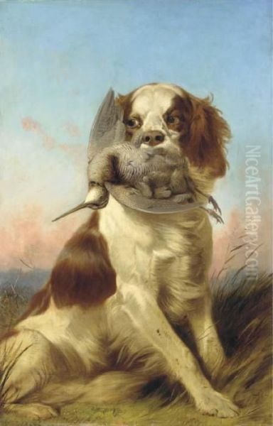 A Spaniel With A Woodcock At Sunset Oil Painting by Richard Ansdell