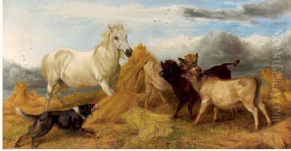 Cheval Et Veaux Dans La Paille Oil Painting by Richard Ansdell