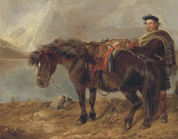 A Gillie With A Pony By A Loch Oil Painting by Richard Ansdell