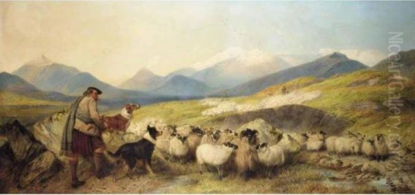 Sheep Gathering In Glen Spean Oil Painting by Richard Ansdell