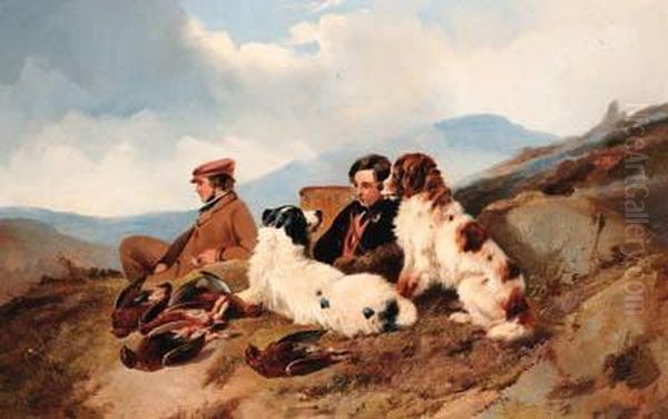 Pheasant Shooting; And The Day's Bag Oil Painting by Richard Ansdell