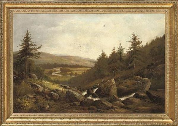 Fishing In A Rocky Stream, Betts-y-coed Oil Painting by David Bates