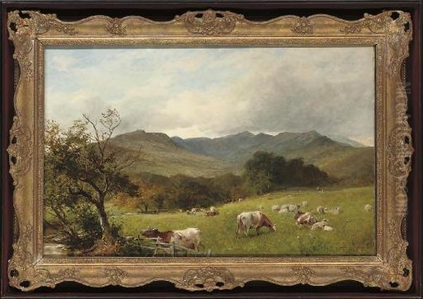 Cattle Grazing Before Rydal Fell, Westmorland Oil Painting by David Bates