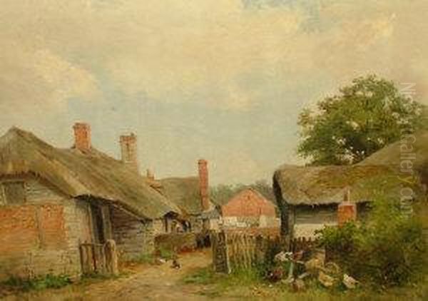 A Farmyard, Eckington Village Oil Painting by David Bates