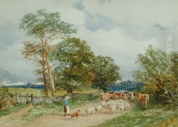 A Lane At Oadby Near Leicester Oil Painting by David Bates