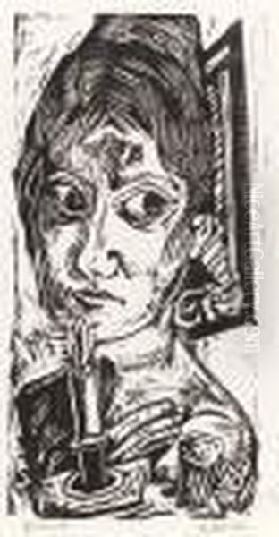 Woman With A Candle (frau Mit Kerze) (h. 171) Oil Painting by Max Beckmann