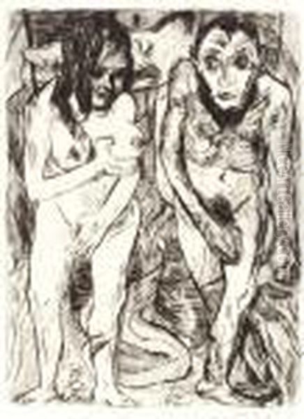 Adam And Eve Oil Painting by Max Beckmann