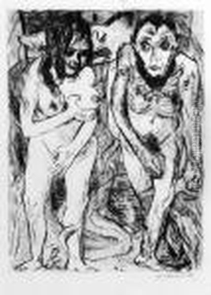 Adam And Eve Oil Painting by Max Beckmann