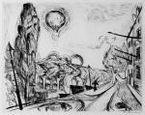 Landscape With Balloon Oil Painting by Max Beckmann