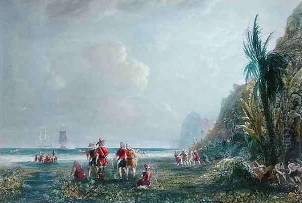 The Founding of the Colony of Saint Christophe and Martinique around 1625-35 Oil Painting by Theodore Gudin