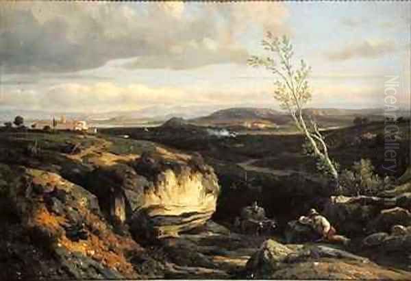 Italian Landscape Oil Painting by Francois-Antoine-Leon Fleury