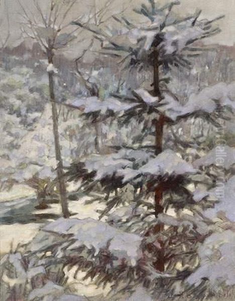 Foret De Sapins Sous La Neige, Lumiere Du Matin, Circa 1935 Oil Painting by Nikolai Petrovich Bogdanov-Belsky