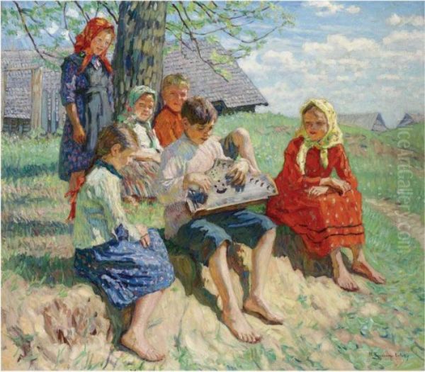 A Spring Recital Oil Painting by Nikolai Petrovich Bogdanov-Belsky