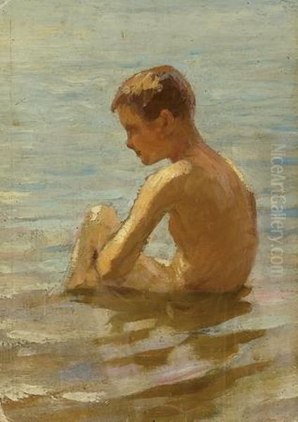 Boy In Water Oil Painting by Nikolai Petrovich Bogdanov-Belsky