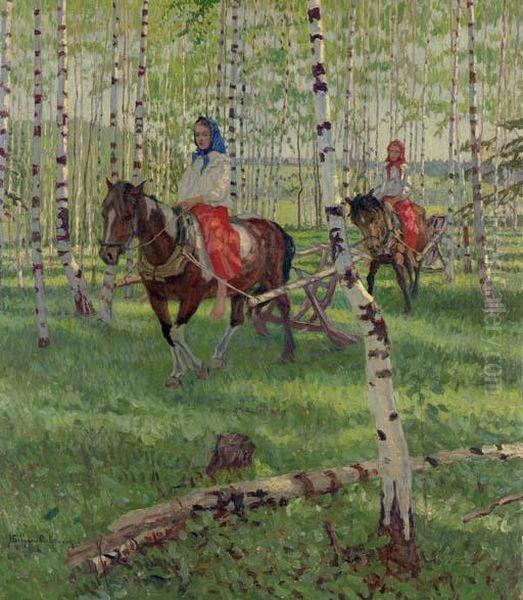 Riding Through The Forest Oil Painting by Nikolai Petrovich Bogdanov-Belsky