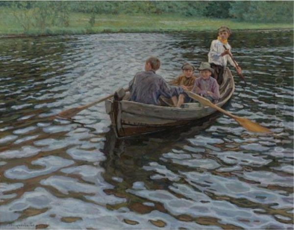 On The Lake Oil Painting by Nikolai Petrovich Bogdanov-Belsky