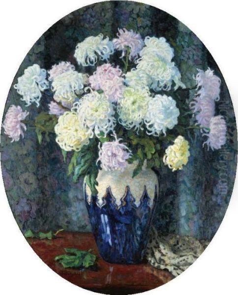 Still Life With Chrysanthemums Oil Painting by Nikolai Petrovich Bogdanov-Belsky