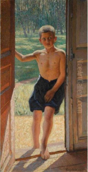 Young Boy In A Doorway Oil Painting by Nikolai Petrovich Bogdanov-Belsky