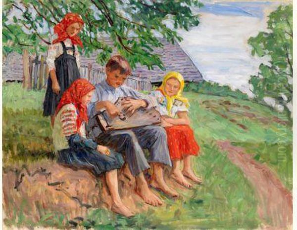 Young Musicians Oil Painting by Nikolai Petrovich Bogdanov-Belsky