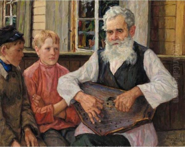 The Zither Player Oil Painting by Nikolai Petrovich Bogdanov-Belsky