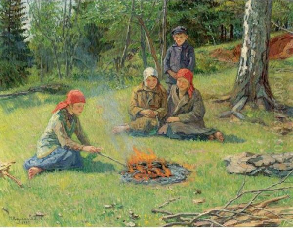 By The Campfire Oil Painting by Nikolai Petrovich Bogdanov-Belsky