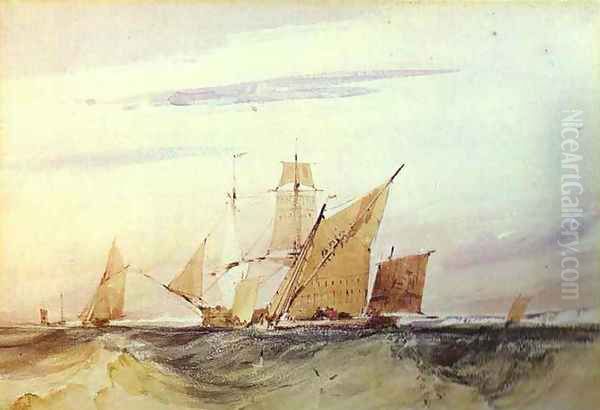 Shipping Off The Coast Of Kent Oil Painting by Richard Parkes Bonington