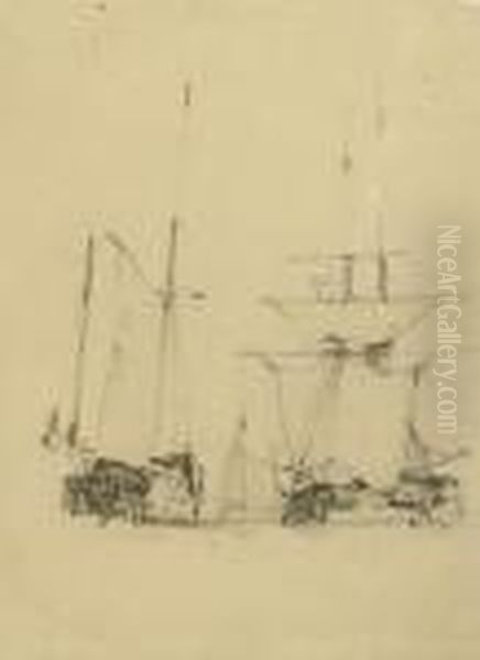 Sailing Boats Oil Painting by Richard Parkes Bonington