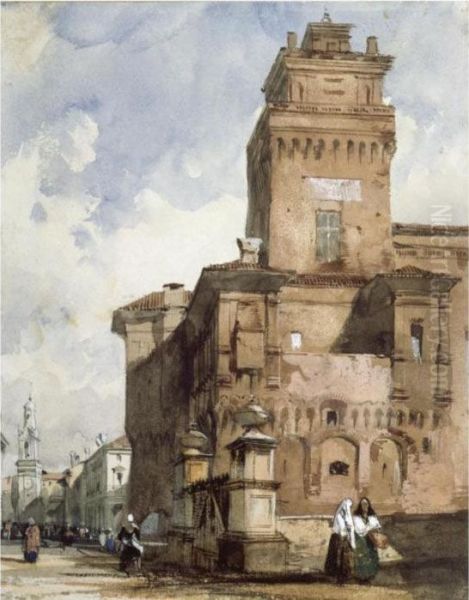 The Castello, Ferrara Oil Painting by Richard Parkes Bonington