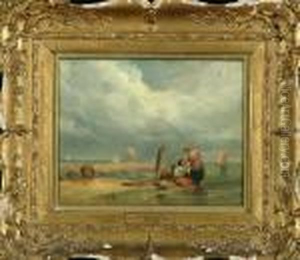 Three Girls On A Beach. Oil Painting by Richard Parkes Bonington