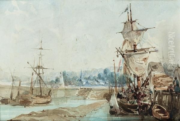 Boulogne Harbour Oil Painting by Richard Parkes Bonington